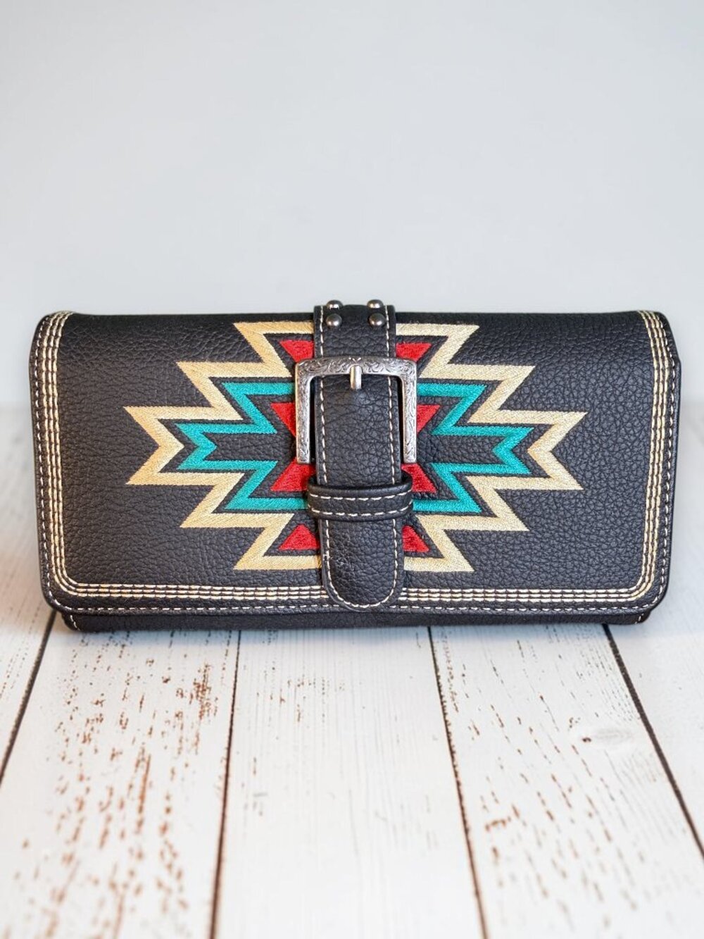Montana West Black Aztec Embroidered Tri-Fold Wristlet Wallet – New - Picture 2 of 13
